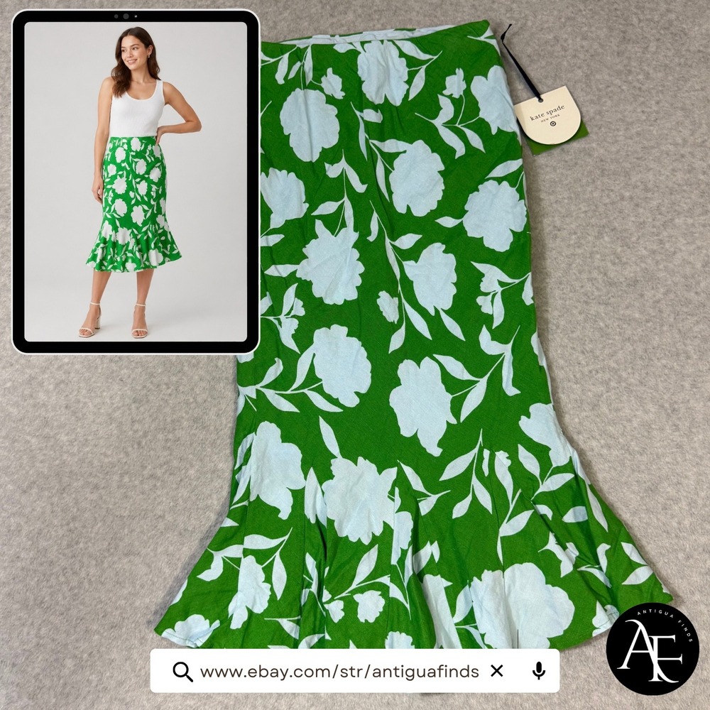 Kate Spade New York Target Floral Mermaid Midi Skirt Green Blue Small 251000888